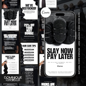 Plantillas para publicaciones de Instagram sobre cabello: paquete de contenido de lujo para redes sociales