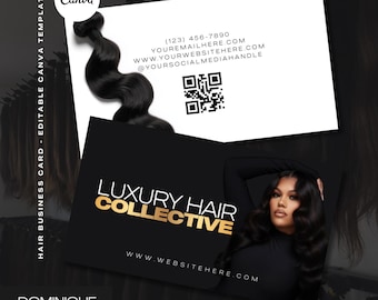 Luxury Hair Business Card Canva Template: Editable QR Code Design (Digital Download)