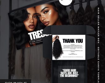 Luxury Hair Mailer Box Template: Editable Wig Packaging (10x8x4 in) (PDF Download