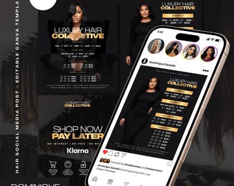 Hair Flyer Template: Luxe Canva Design for Hair Extensions (Digital Download)