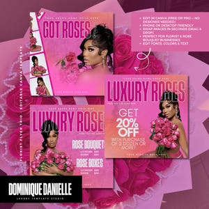 Rose Bouquet Flyer Template: Florist Social Media Design (Canva Editable, Digital Download)