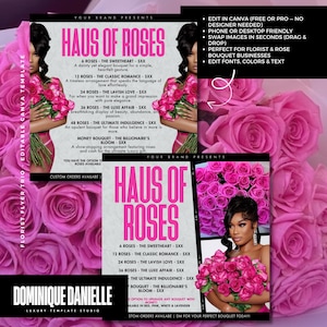 Luxury Roses Flyer Template: Florist Price List, Editable Canva Design (Instant Download)