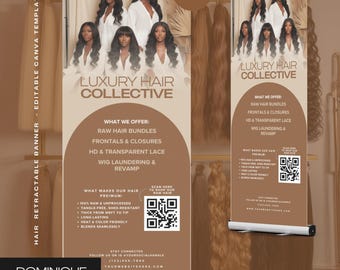 Hair Business Retractable Banner Template: Salon & Pop-Up Display (Canva Editable, Digital Download)