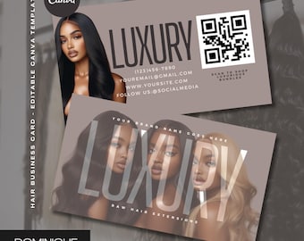 Luxury Hair Business Card Canva Template | Editable QR Code Card | Printable & Digital Design