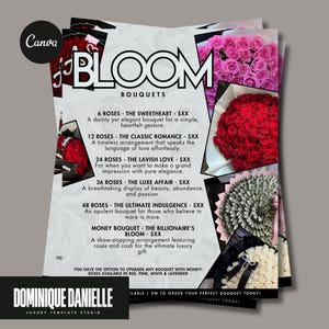 Luxus Blumen Flyer Vorlage, Canva E-Flyer für Rose & Geld Blumensträuße, bearbeitbarer Instagram Post, Blumenstrauß Geschäft