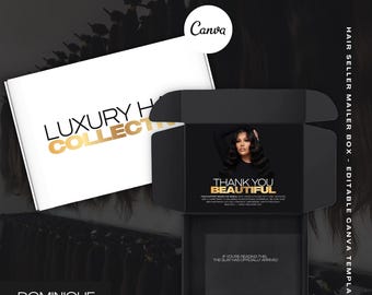 Luxury Hair Mailer Box Template: Editable Wig Packaging (10x8x4 in) (PDF Download)