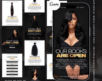 Hair Instagram Post Templates: Hairstylist Social Media Content (Canva Editable, Digital Download)