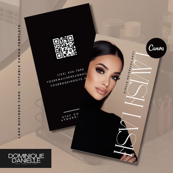 Lash Business Card Template: QR Code Canva Design (2.5x3 in, Digital Download)