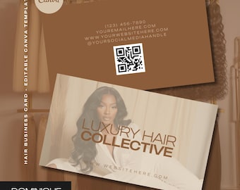 Luxury Hair Business Card Canva Template: Editable QR Code Design (Digital Download)