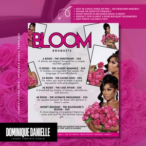 Floral Flyer Template: Rose Bouquet Business, Editable Canva E-Flyer (Digital Download)