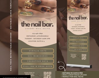 Nail Tech Retractable Banner Template: Salon & Pop-Up Display (Canva Editable, Digital Download)