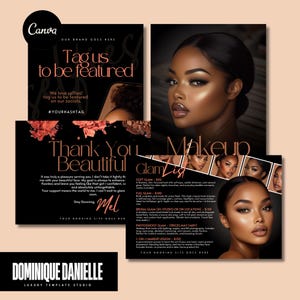 Cartes de remerciement de maquillage, menu de service MUA, modèle modifiable, téléchargement immédiat, conception de cartes de remerciement, cartes de beauté, maquilleur