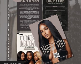 Hair Business Thank You Card Templates: Luxury Branding Set (Canva, Digital Download, 6x4 in