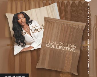 Luxury Hair Bundle Polymailer Template: Editable Packaging Design (10x13 in, Canva PDF)