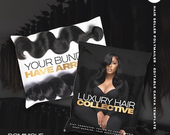 Luxury Hair Bundle Polymailer Template: Editable Packaging Design (10x13 in, Canva PDF)