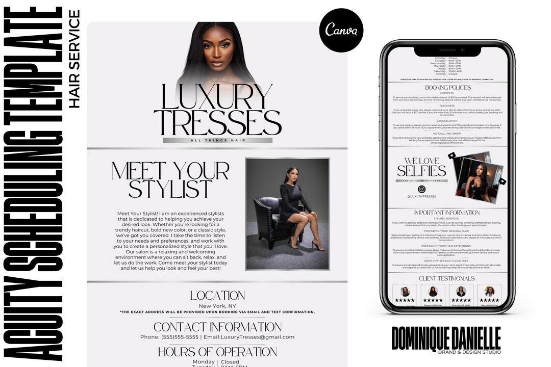 Hair Booking Site Acuity Scheduling Template Canva Editable Hair