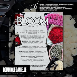 Floral Flyer Template: Rose Bouquet Business, Editable Canva E-Flyer (Digital Download)
