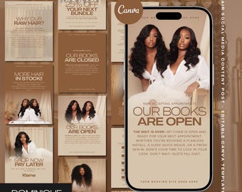 Hair Instagram Post Templates: Hairstylist Social Media Content (Canva Editable, Digital Download)