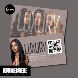 Luxus Haar Visitenkarte Canva Template | Bearbeitbare QR-Code-Karte | Druckbares & digitales Design