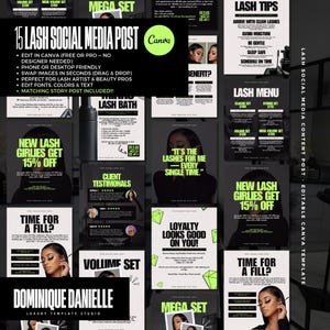 Lash Tech Instagram Post Templates: Lash Artist Social Media Bundle (Canva Editable, Digital Download)
