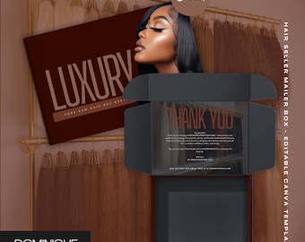 Luxury Hair Mailer Box Template: Editable Wig Packaging (10x8x4 in) (PDF Download