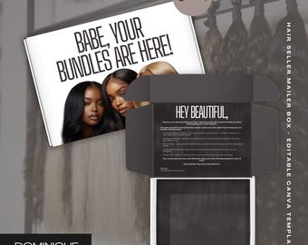 Luxury Hair Mailer Box Template: Editable Wig Packaging (10x8x4 in) (PDF Download)