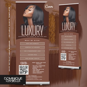 Hair Business Retractable Banner Template: Salon & Pop-Up Display (Canva Editable, Digital Download)