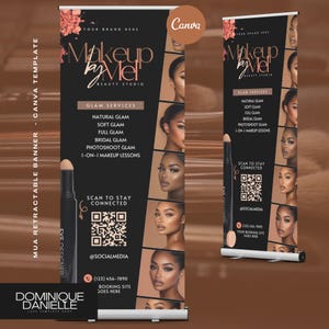 Plantilla de banner retráctil MUA: Marketing para maquilladores (editable en Canva, 33,5 x 78,5 pulgadas) (descarga instantánea)