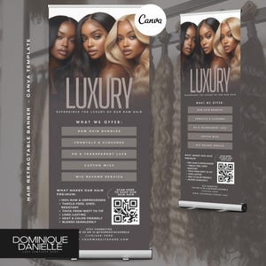 Mall för infällbar banner för hårföretag: Salong och popup-display (redigerbar i Canva, digital nedladdning)