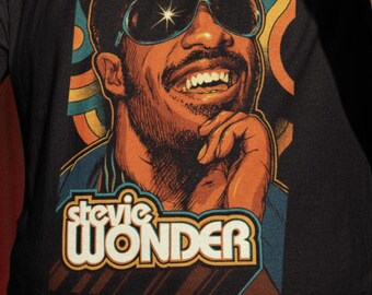 Stevie wonder tshirt. Concert music top. 60s 70s 80s retro style music design t-shirt