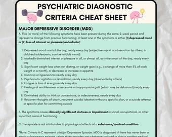 Psychiatric Diagnostic Criteria Cheat Sheet | DSM-5 Criteria for Med, PA, NP, Students