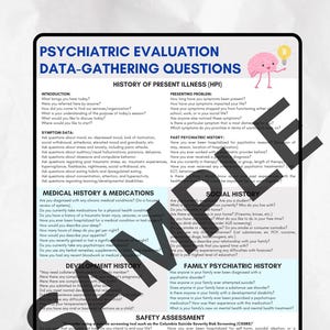 Psychiatric Evaluation Data Template & Questions | Med, Nursing, LCSW, PA, NP Students
