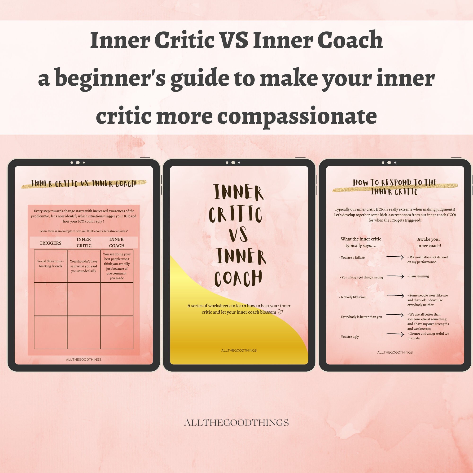 Inner Critic Vs Inner Coach CBT Worksheets Beginners Guide Etsy Ireland