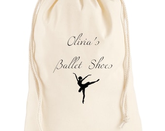 Personalised Drawstring Ballet Shoe Bag Cotton Bag for Shoes or Clothes, Dance Shoe Bag Gift for Ballet Lover Cotton Stuff Bag