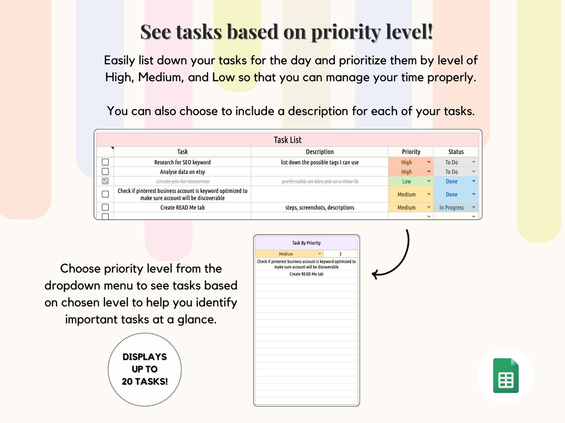 Daily Task Tracker Google Sheet, to Do List Spreadsheet, Task