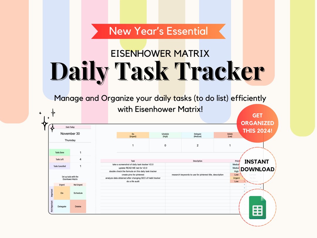 Daily Task Tracker Google Sheet, to Do List Spreadsheet, Task