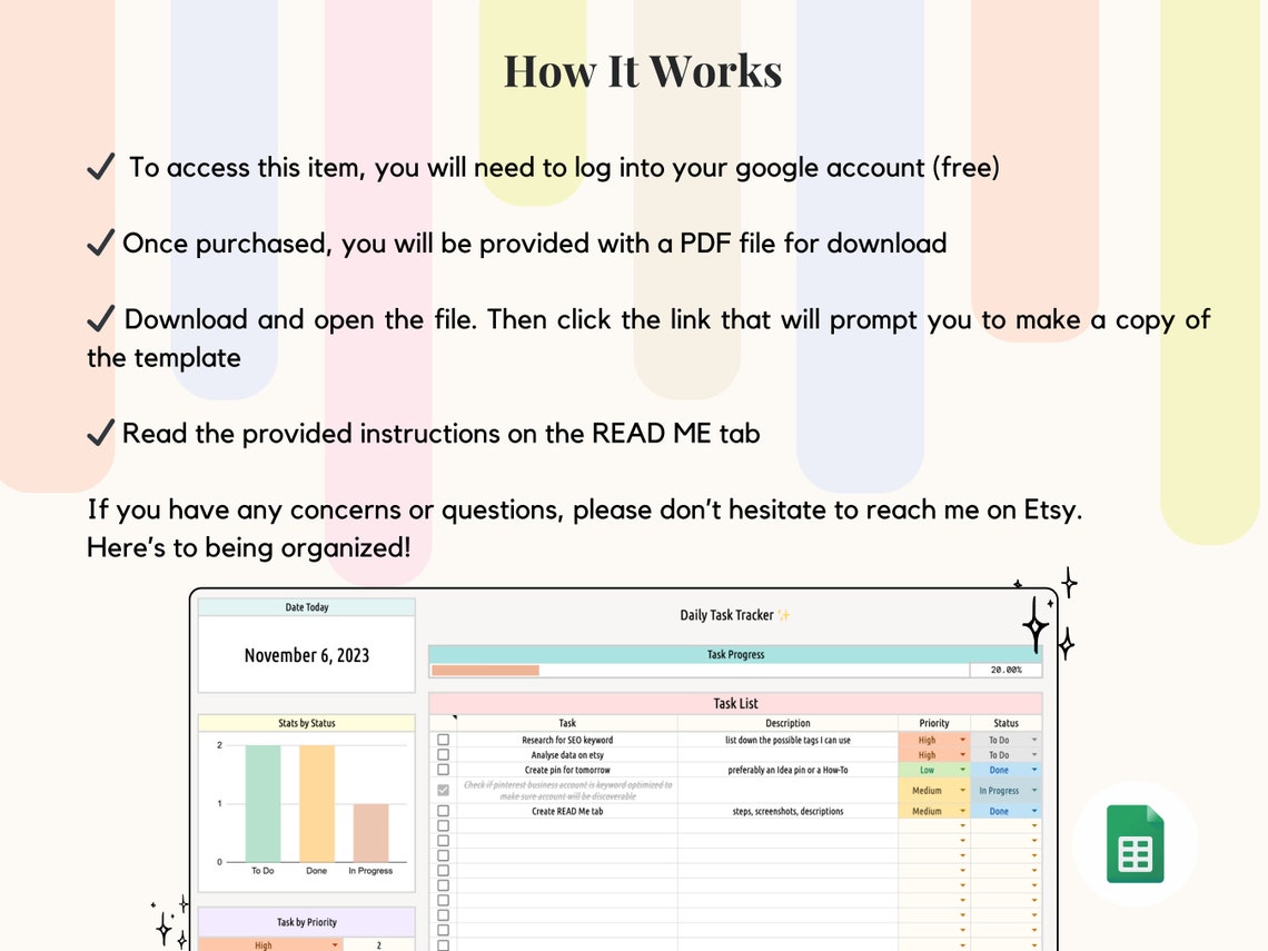 Daily Task Tracker Google Sheet, to Do List Spreadsheet, Task