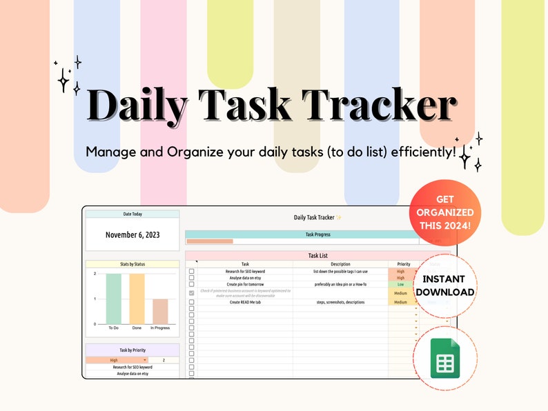 Daily Task Tracker Google Sheet, to Do List Spreadsheet, Task ...