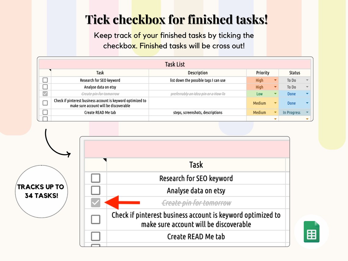 Daily Task Tracker Google Sheet, to Do List Spreadsheet, Task