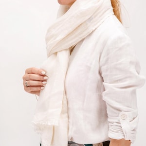 Bufanda de lino para mujer, chal de lino, bufanda de verano, pañuelo de lino, bufanda blanca, bufanda de mujer, bufanda ligera de invierno
