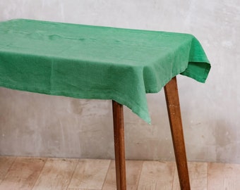 Linen christmas tablecloth , Green linen tablecloth , vintage christmas tablecloth , Linen square table cloth handmade organic table cloth