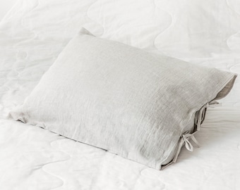 Linen Pillowcase with Ties: Standard Size Stonewashed Pillow Sham