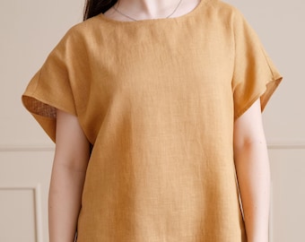 Lightweight linen short sleeve top t-shirt for women: sustainable organic linen blouse chic style