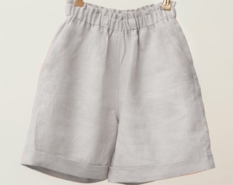 100% Linen shorts custom size: women's summer beach lounge wear