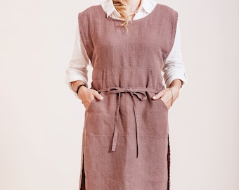 Stonewashed Linen Cobbler Apron | Farmhouse Pinafore with Pockets