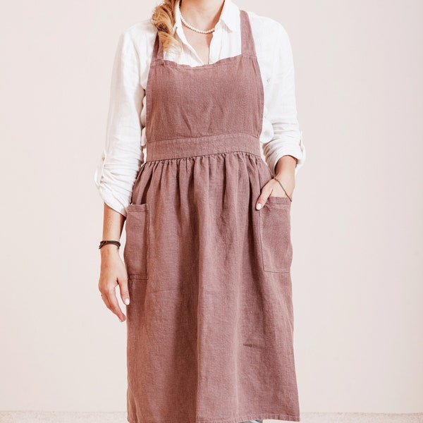 Linen pinafore apron for women, linen apron dress with pockets, cooking apron women, garden apron for women, farmhouse apron, pinafore apron