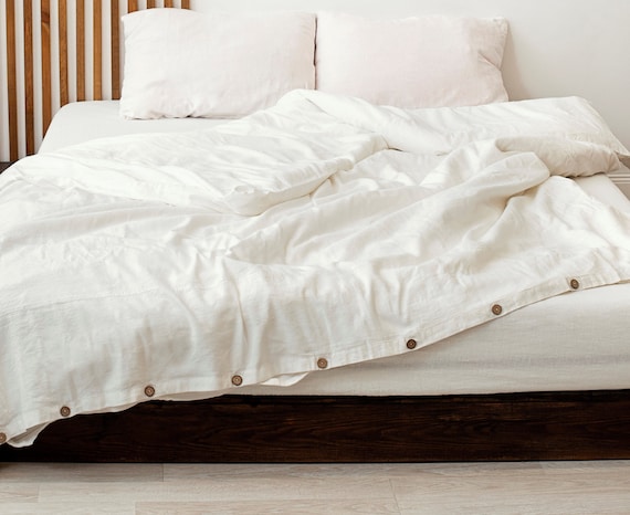 Stonewashed Linen Duvet Cover: Full, Queen, King with Coconut Buttons
