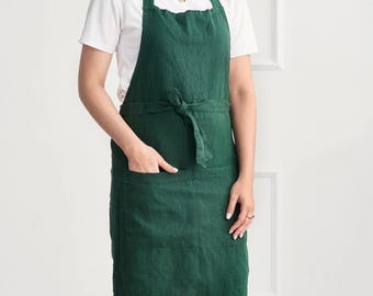 Stonewashed Linen Apron with Pockets, Unisex Bib Apron, 250 GSM