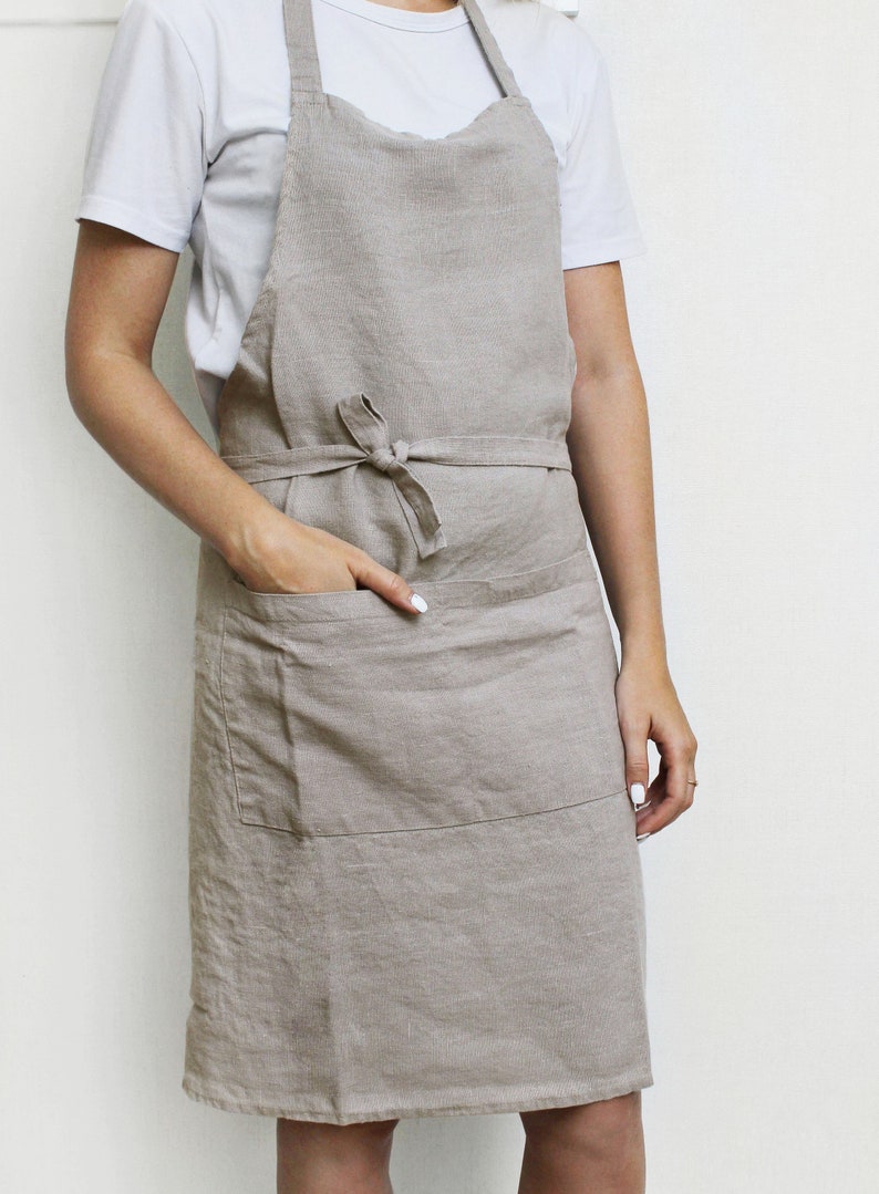 Personalized Linen Apron With Pockets Embroidered Apron for Etsy