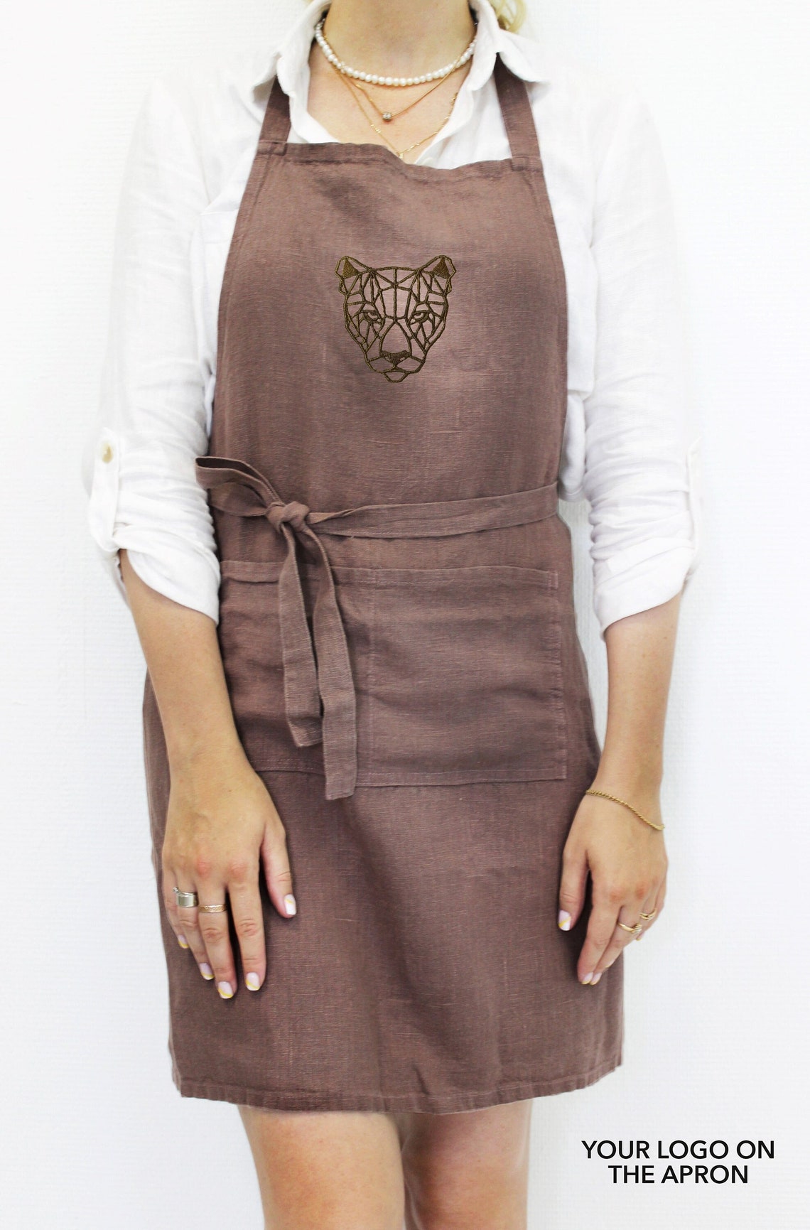 Embroidered Linen Apron Personalized Linen Apron With Etsy
